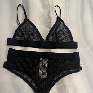 Gucci Black Sheer Lace Bra and Panty Set